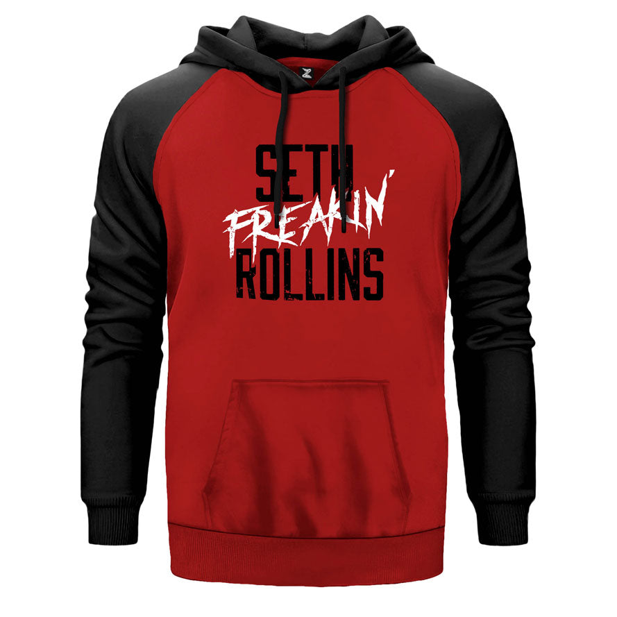 Seth Freking Rollins çift renk reglan kol kapşonlu sweatshirt - kırmızı