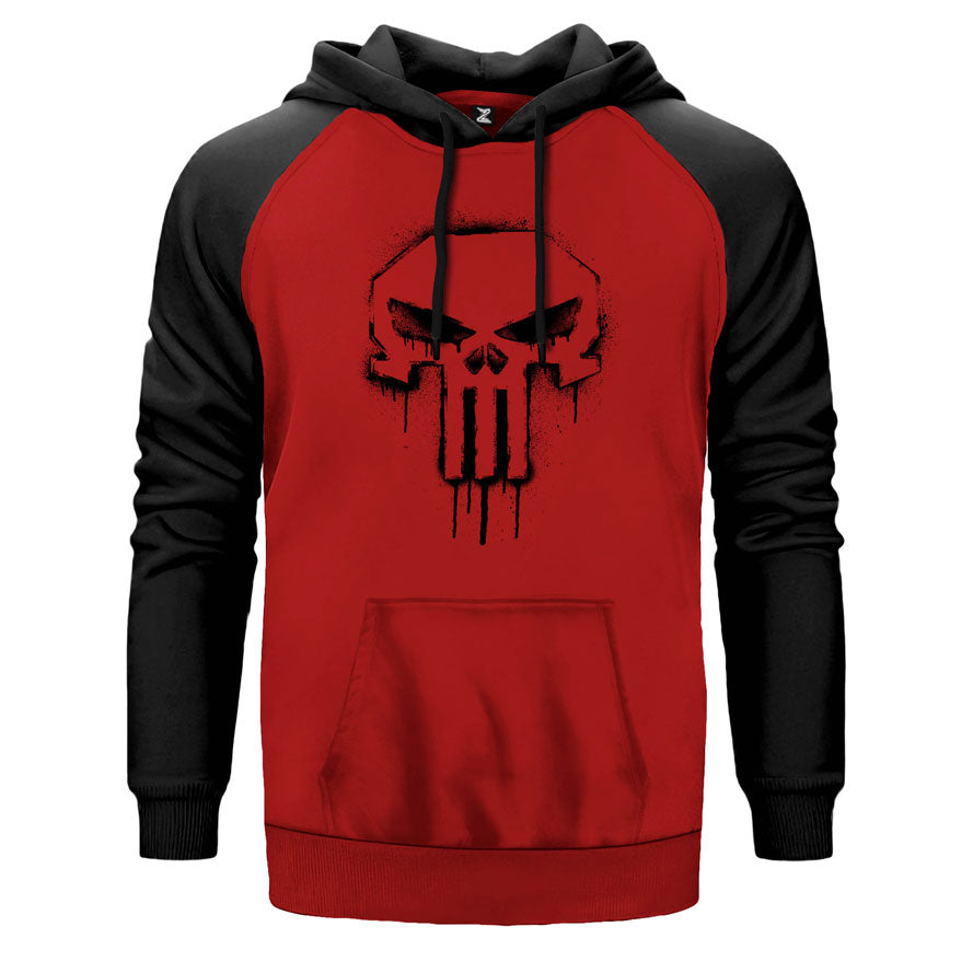 Punisher Spray Paint çift renk reglan kol kapşonlu sweatshirt - kırmızı