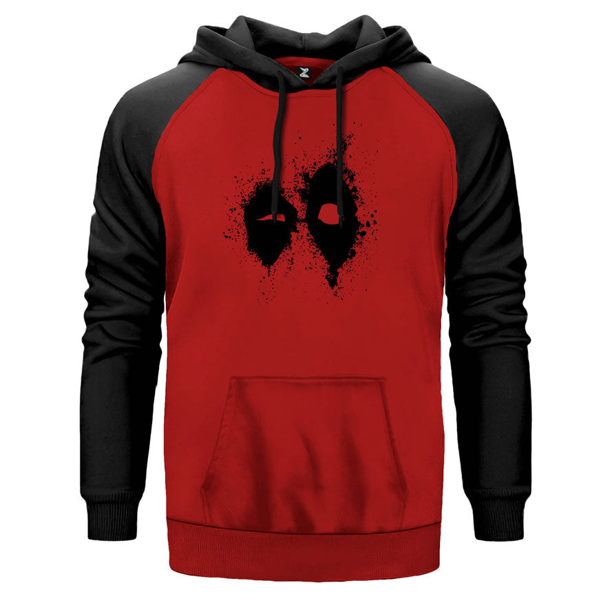 Deadpool Splat çift renk reglan kol kapşonlu sweatshirt - kırmızı
