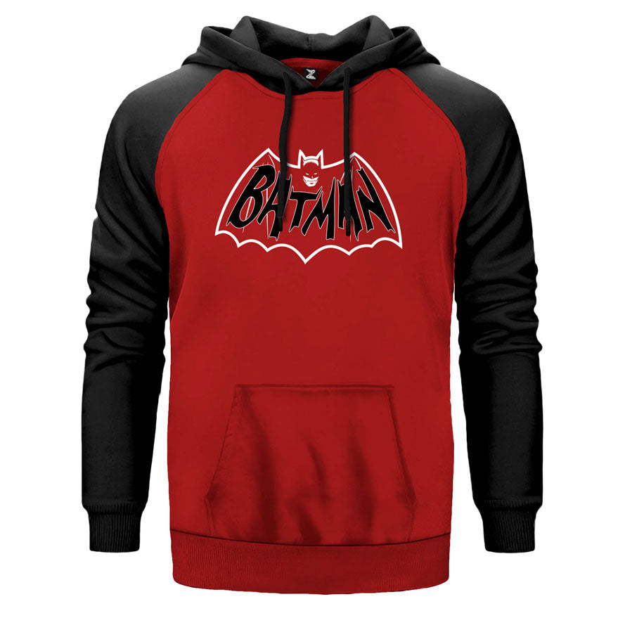 Batman Comic çift renk reglan kol kapşonlu sweatshirt - kırmızı