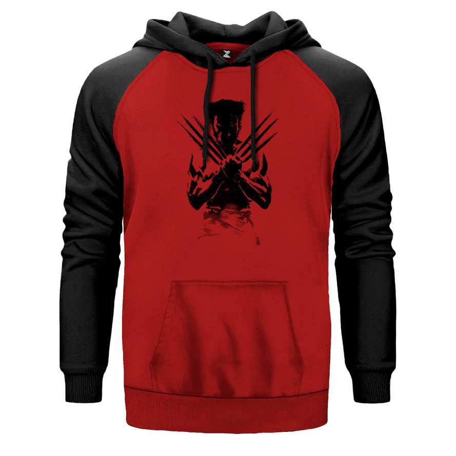 Wolverine 2 çift renk reglan kol kapşonlu sweatshirt - kırmızı