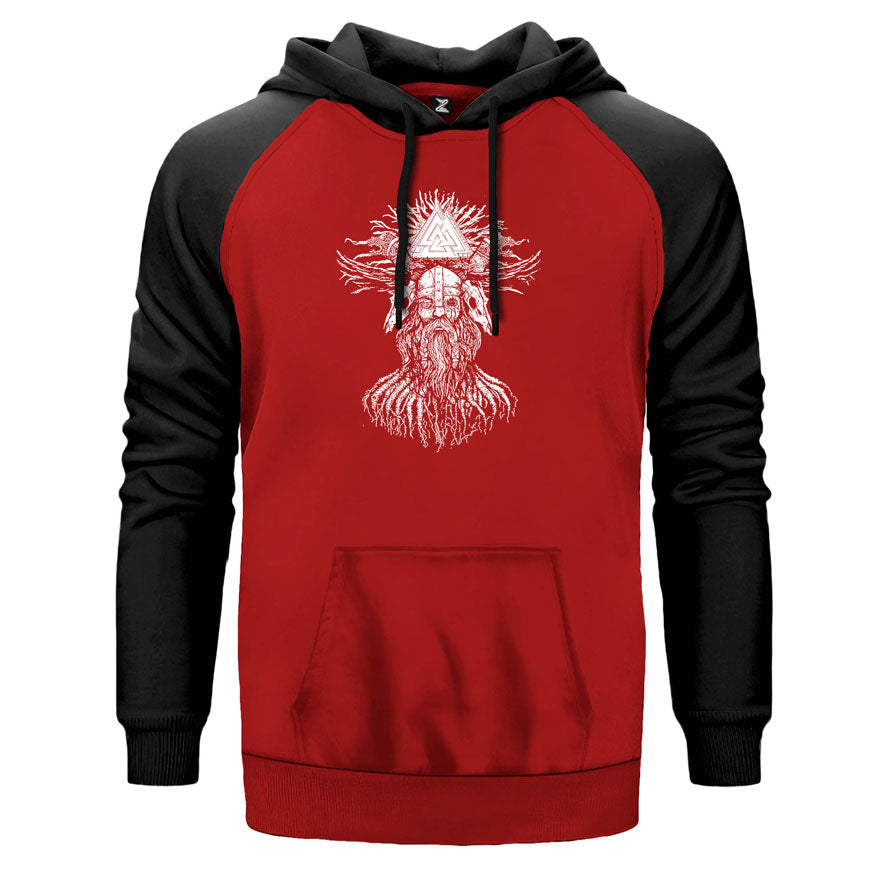 Odin 2 çift renk reglan kol kapşonlu sweatshirt - kırmızı