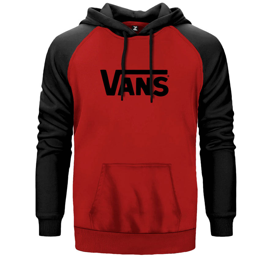 Vans çift renk reglan kol kapşonlu sweatshirt - kırmızı