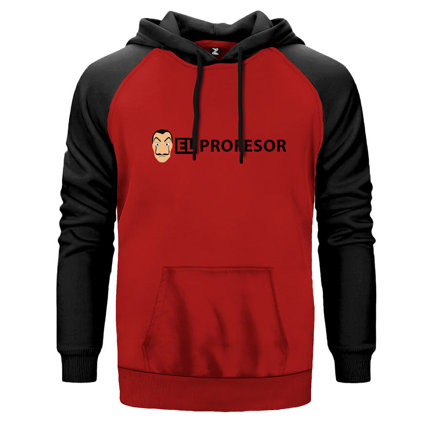 La Casa De Papel Face çift renk reglan kol kapşonlu sweatshirt - kırmızı
