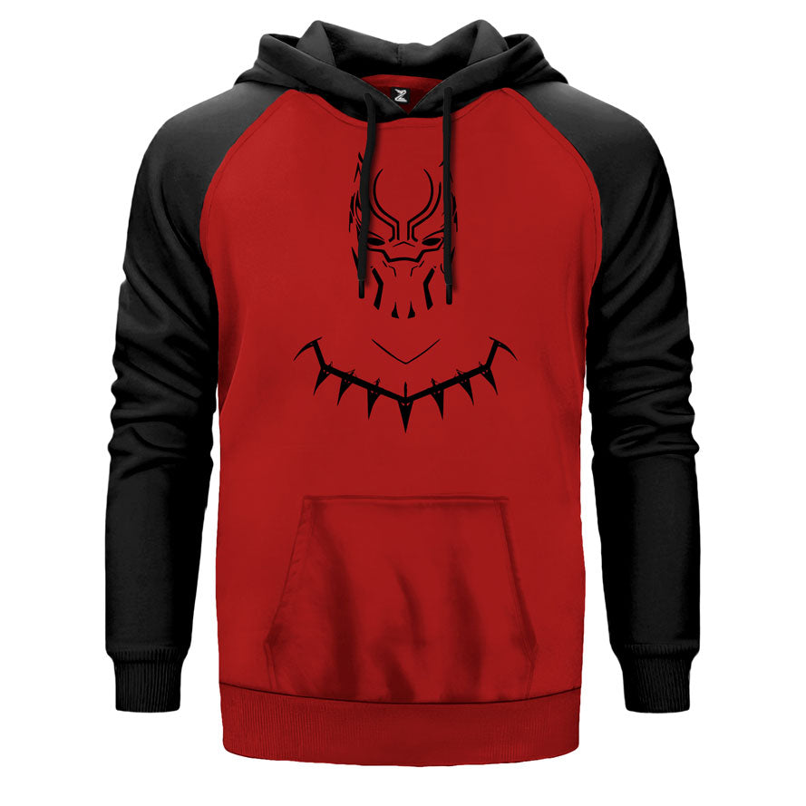 Black Panther With Necklace çift renk reglan kol kapşonlu sweatshirt - kırmızı