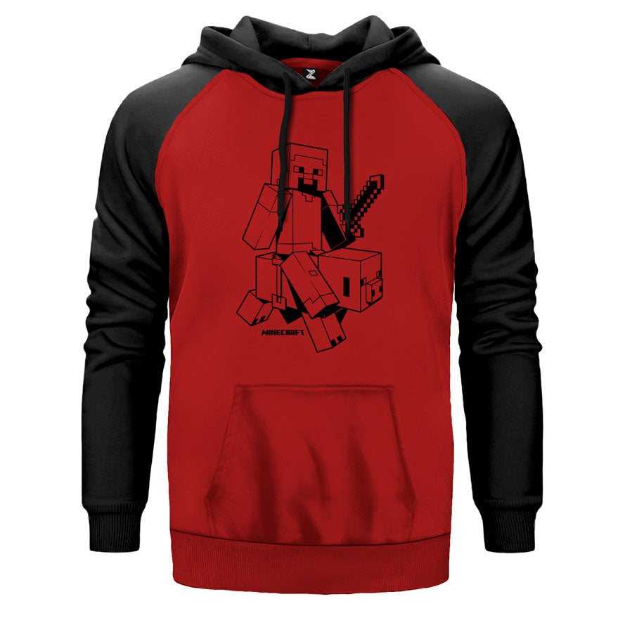 Minecraft Sketcky Steve Çift Renk Reglan Kol Sweatshirt