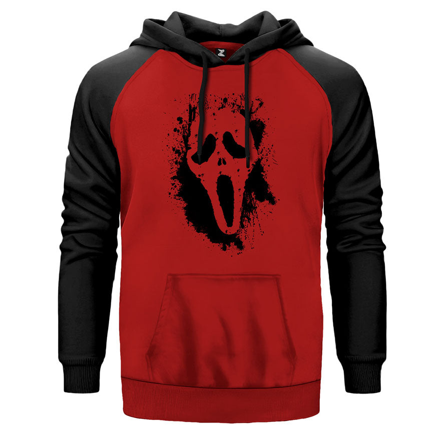 Scream Splash çift renk reglan kol kapşonlu sweatshirt - kırmızı
