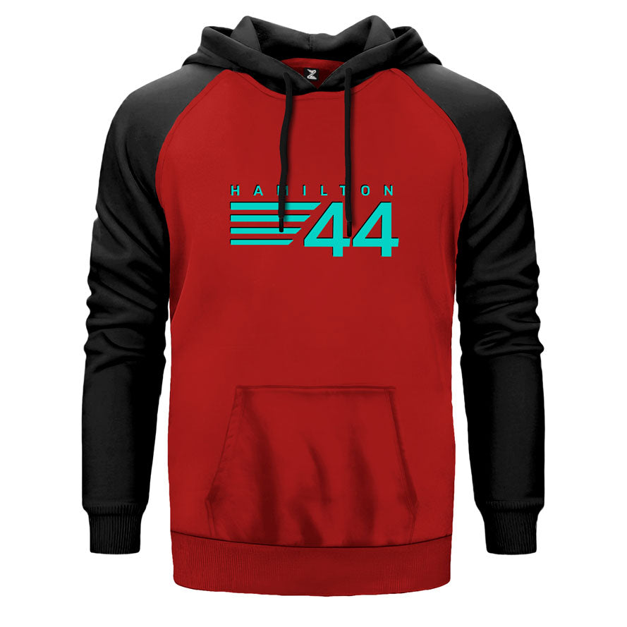 Hamilton 44 çift renk reglan kol kapşonlu sweatshirt - kırmızı