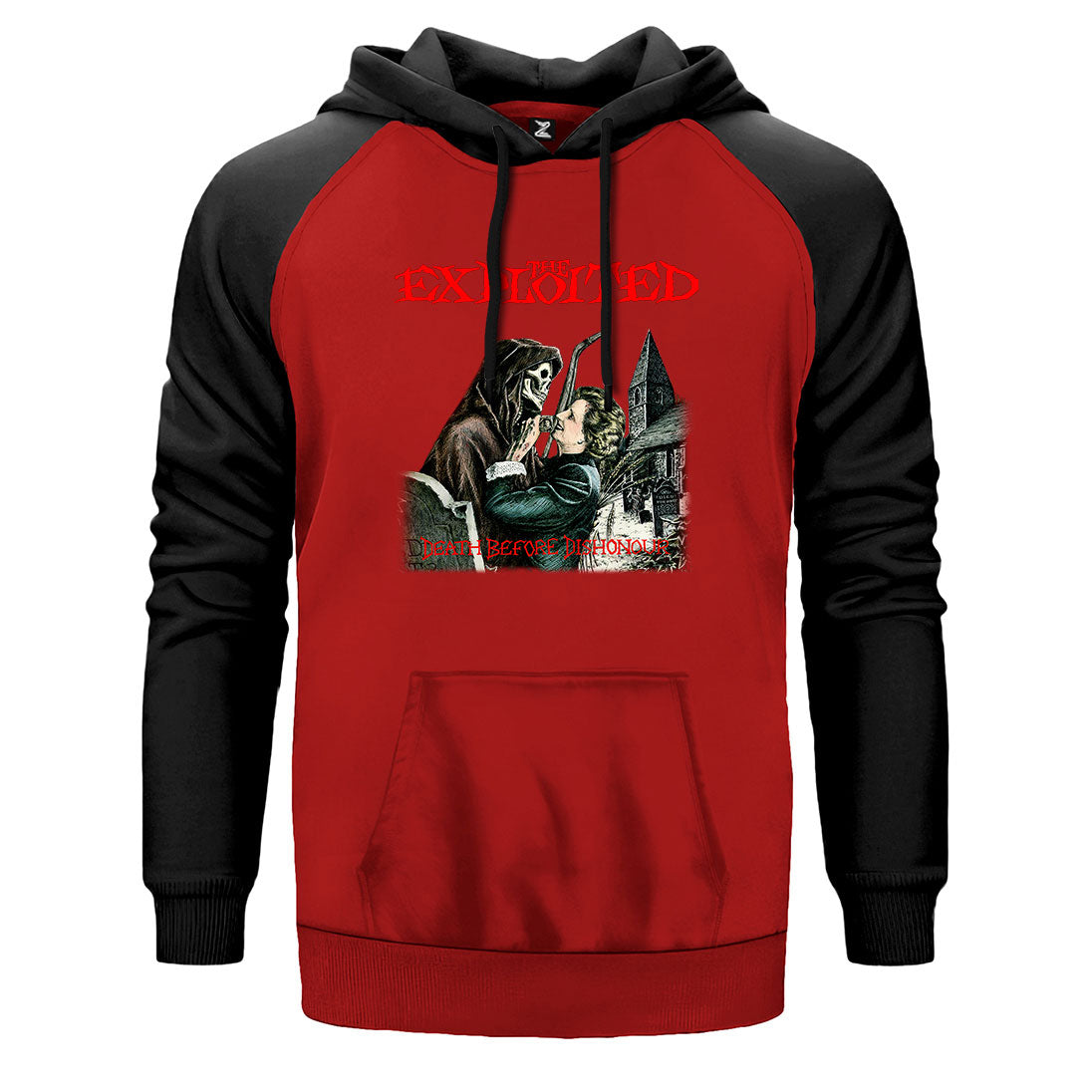 The Exploited Death Before Dishonour çift renk reglan kol kapşonlu sweatshirt - kırmızı