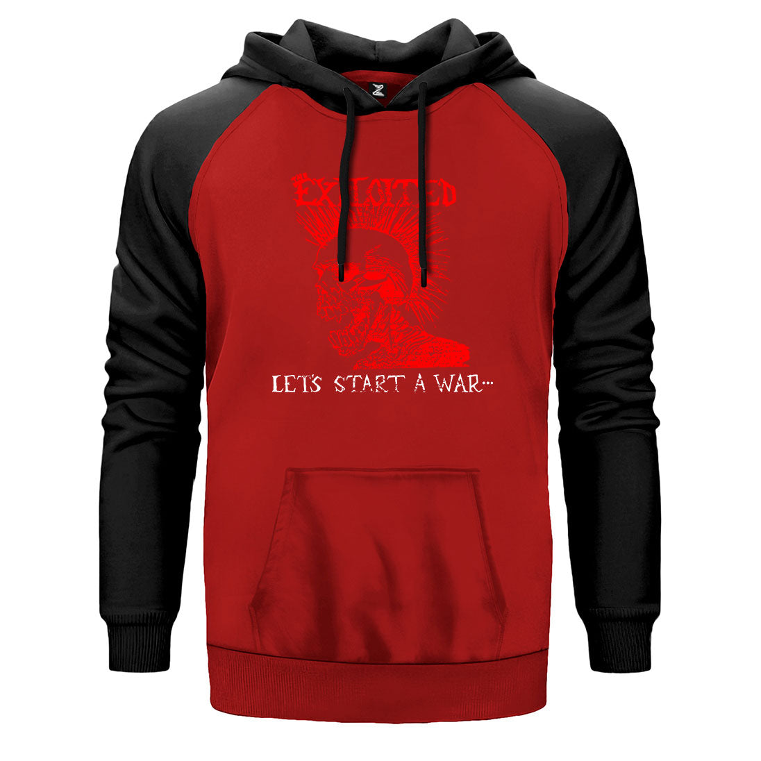The Exploited Let's Start a War çift renk reglan kol kapşonlu sweatshirt - kırmızı