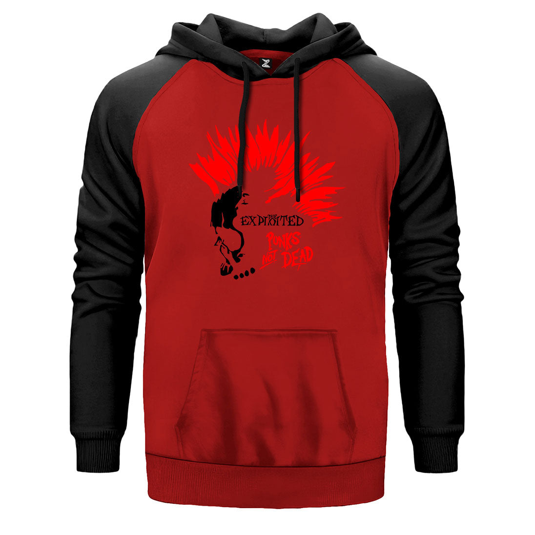 The Exploited Not Dead Punks çift renk reglan kol kapşonlu sweatshirt - kırmızı