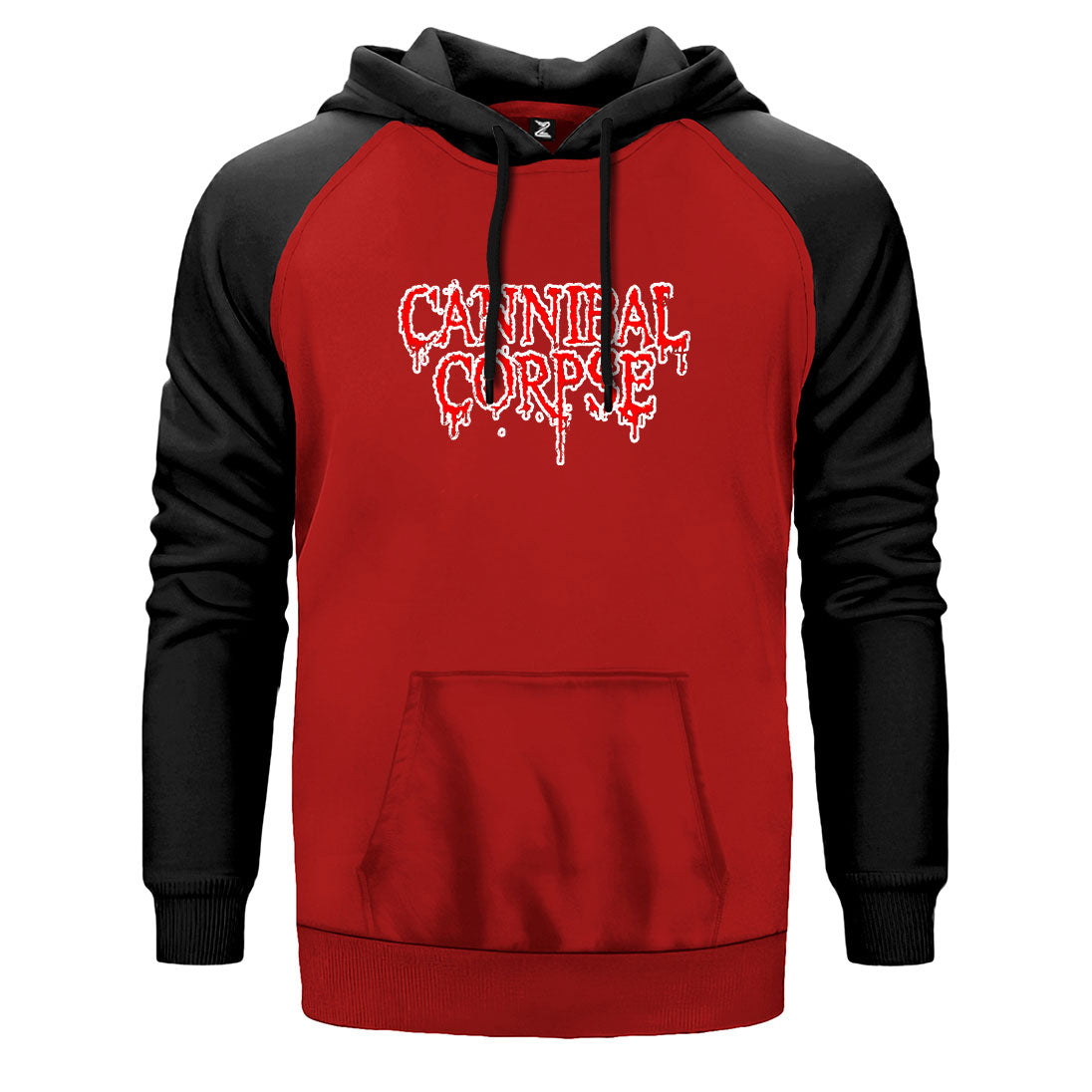Cannibal Corpse CRY çift renk reglan kol kapşonlu sweatshirt - kırmızı