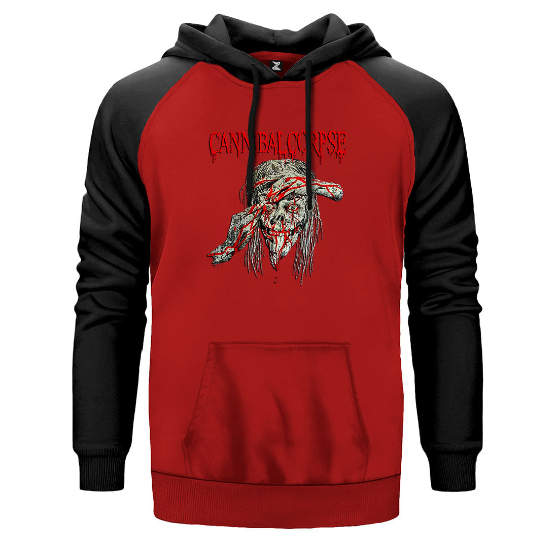 Cannibal Corpse Eyes çift renk reglan kol kapşonlu sweatshirt - kırmızı