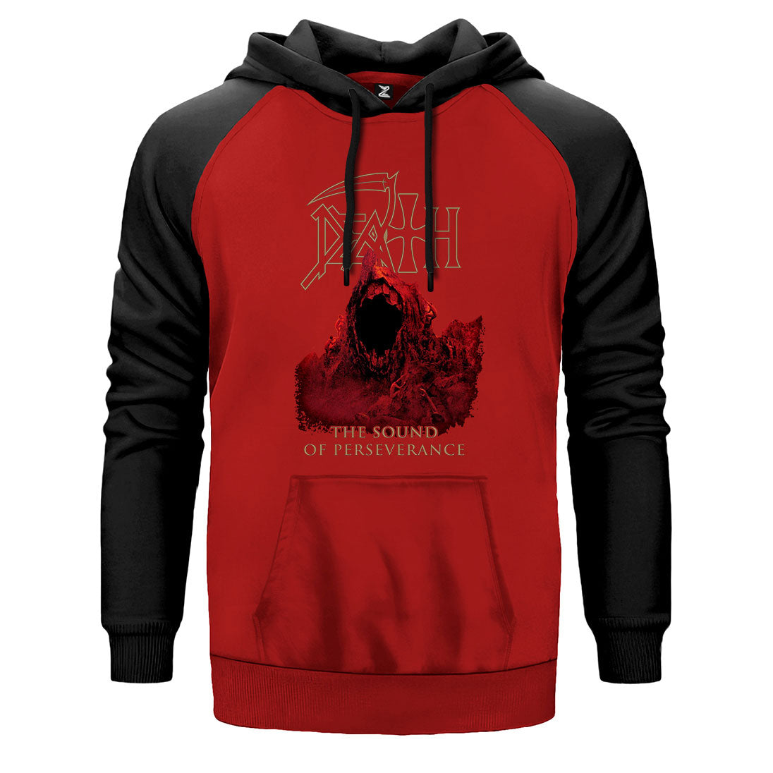 Death The Sound of Perseverance 2 çift renk reglan kol kapşonlu sweatshirt - kırmızı
