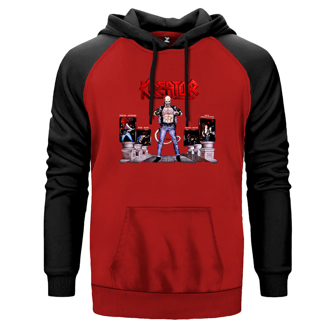 Kreator Terrible Certaint çift renk reglan kol kapşonlu sweatshirt - kırmızı