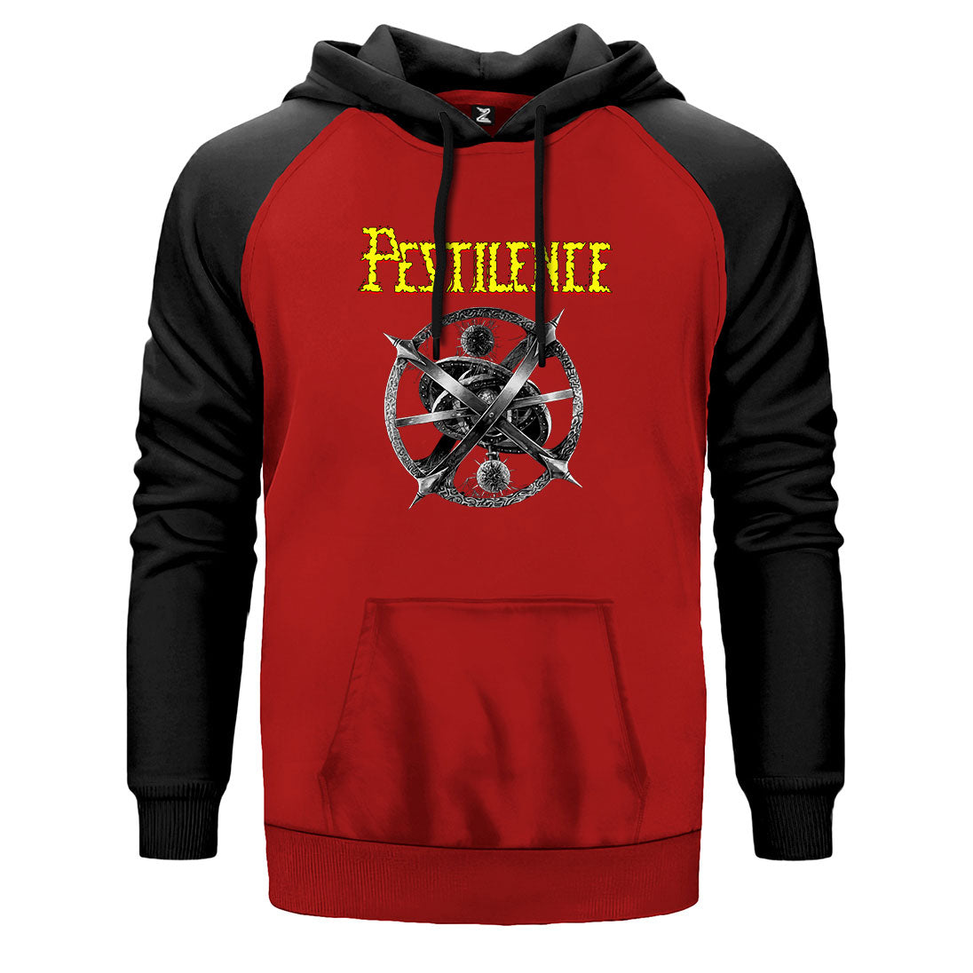 Pestilence Testimony Of The Ancients çift renk reglan kol kapşonlu sweatshirt - kırmızı