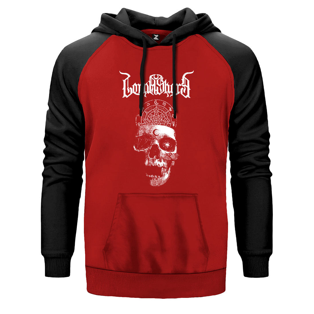 Lorna Shore Skull çift renk reglan kol kapşonlu sweatshirt - kırmızı