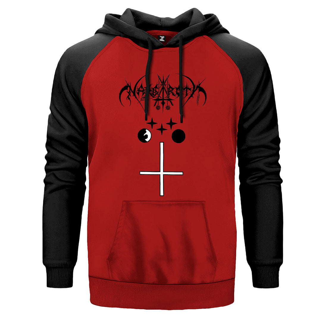 Nargaroth Orke çift renk reglan kol kapşonlu sweatshirt - kırmızı