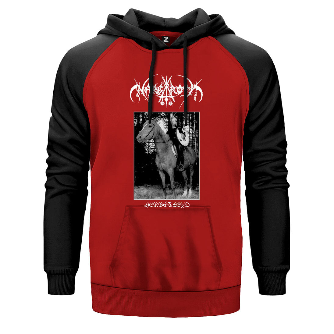 Nargaroth Herbstleyd çift renk reglan kol kapşonlu sweatshirt - kırmızı