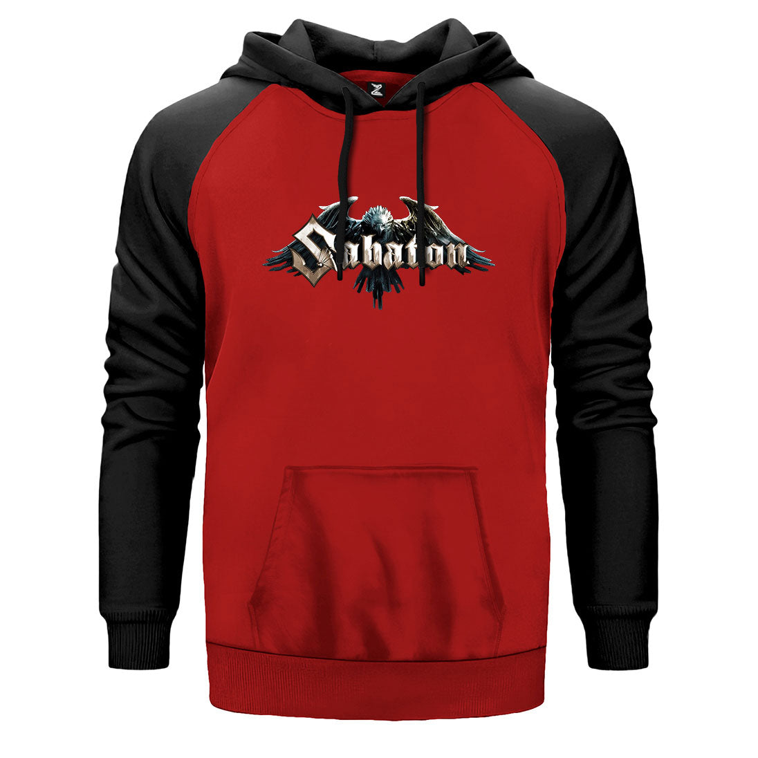 Sabaton Eagle çift renk reglan kol kapşonlu sweatshirt - kırmızı