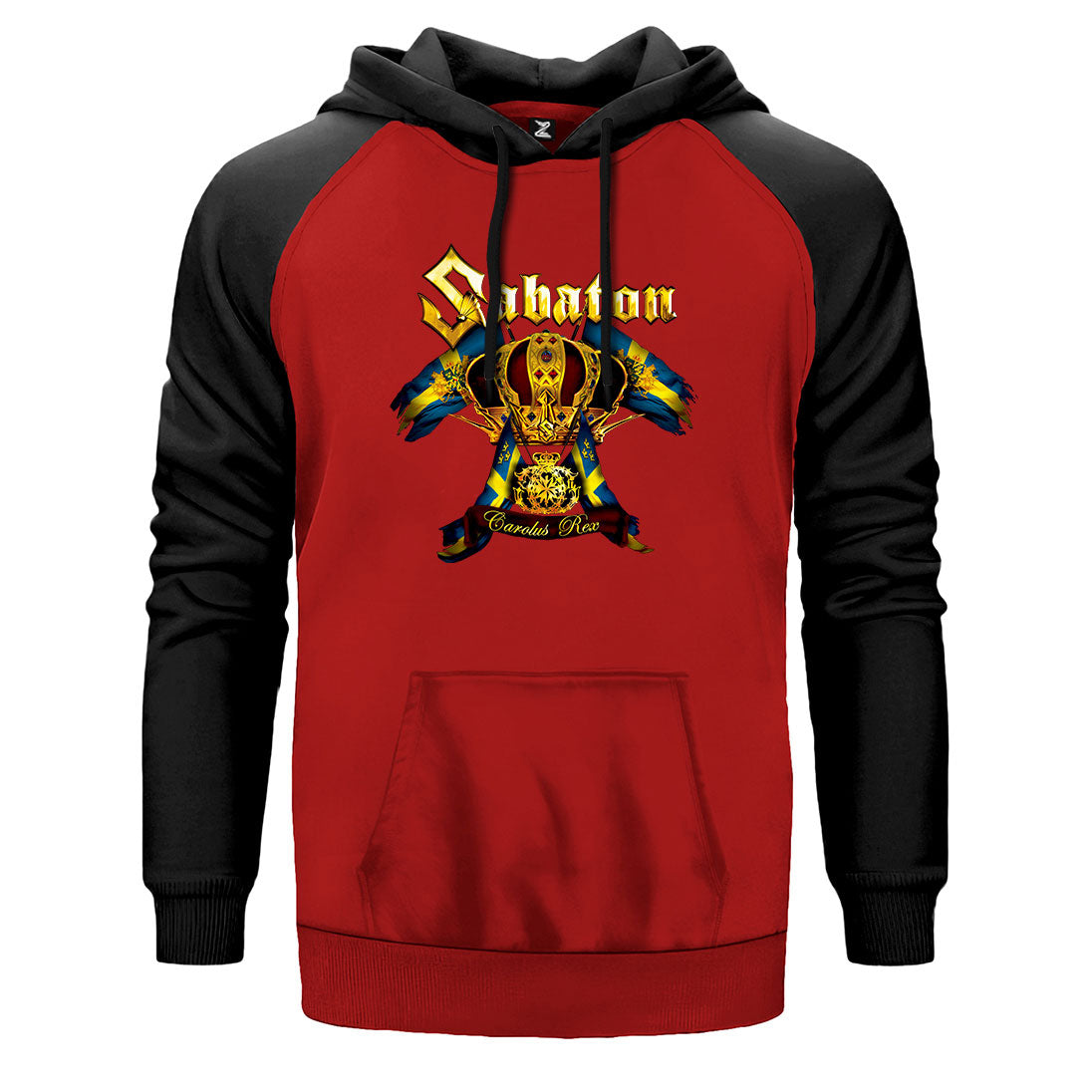 Sabaton Carolus Rex çift renk reglan kol kapşonlu sweatshirt - kırmızı