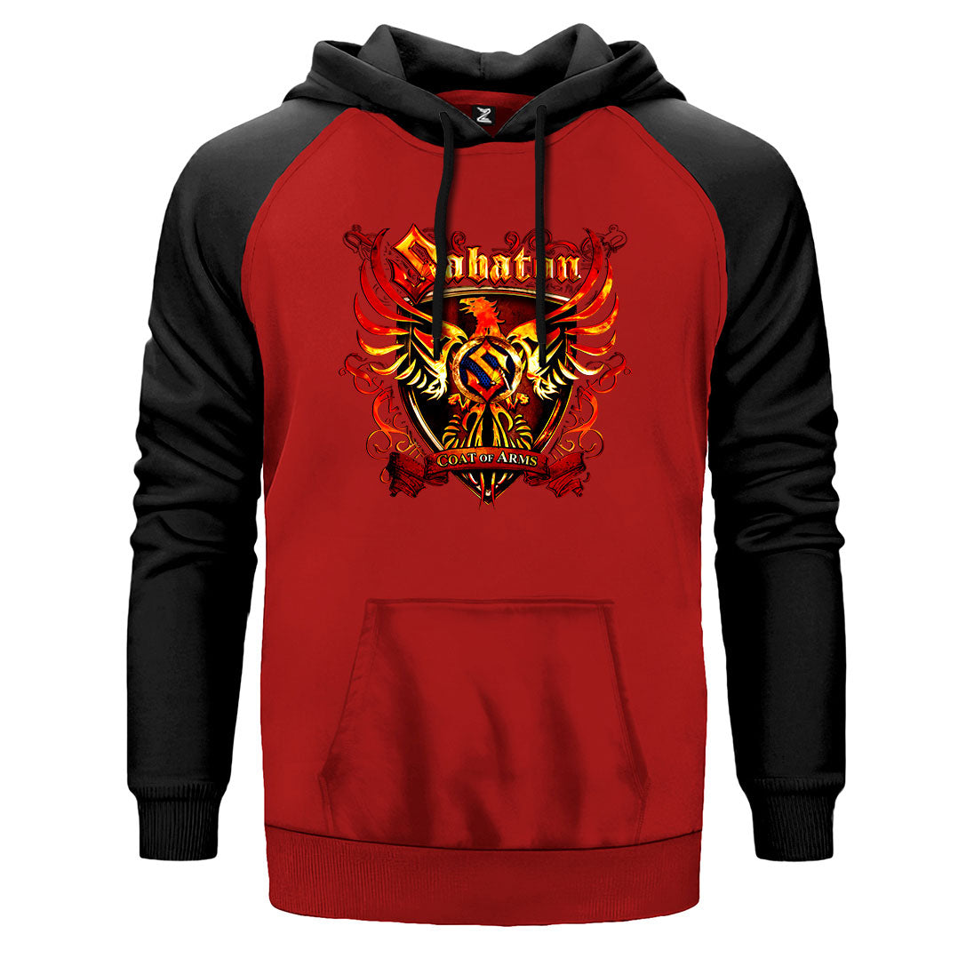 Sabaton Coat of Arms çift renk reglan kol kapşonlu sweatshirt - kırmızı