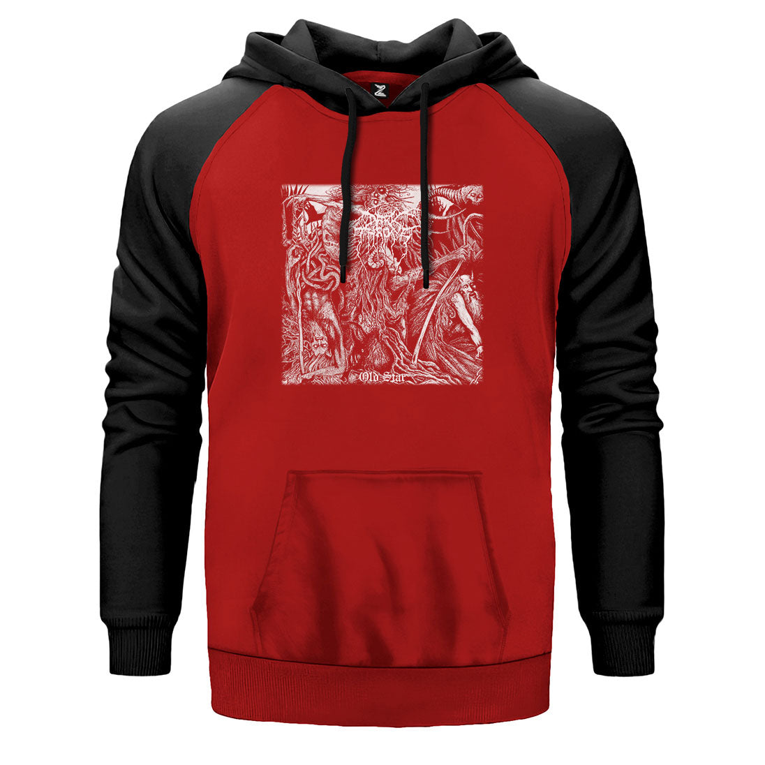 Darkthrone Old Star çift renk reglan kol kapşonlu sweatshirt - kırmızı