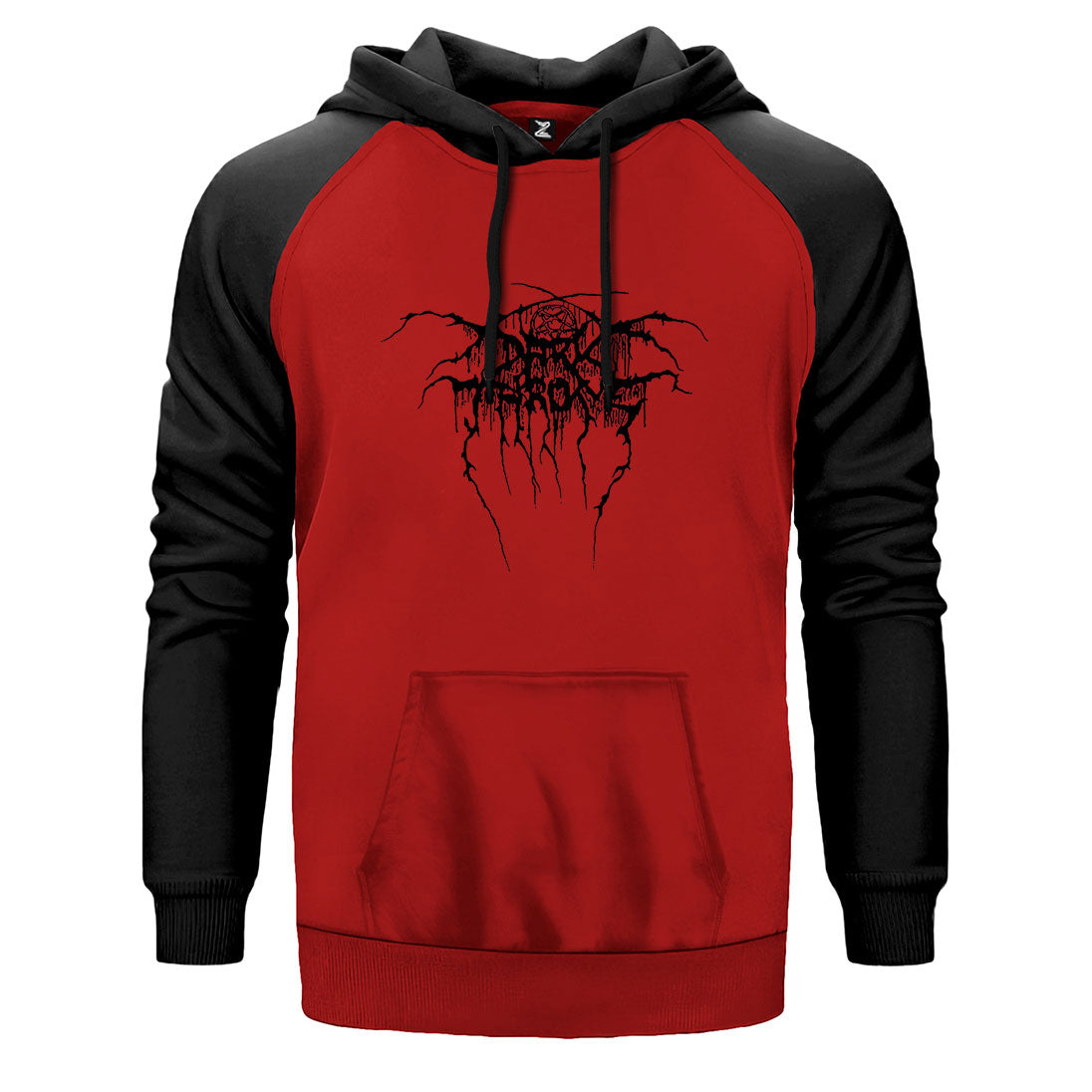 Darkthrone Logo2 çift renk reglan kol kapşonlu sweatshirt - kırmızı