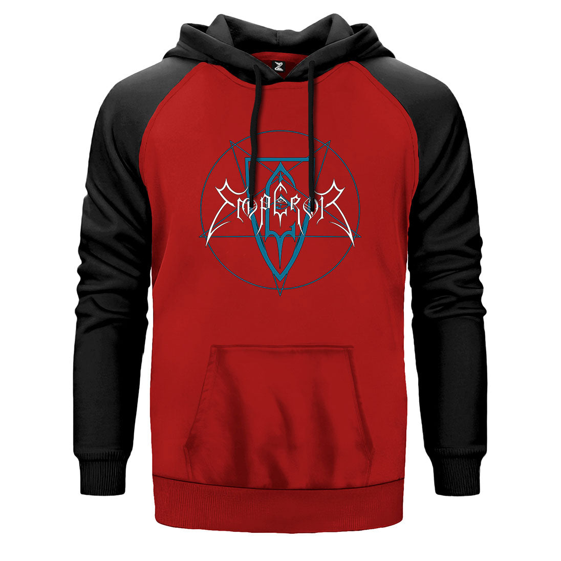 Emperor Satan çift renk reglan kol kapşonlu sweatshirt - kırmızı