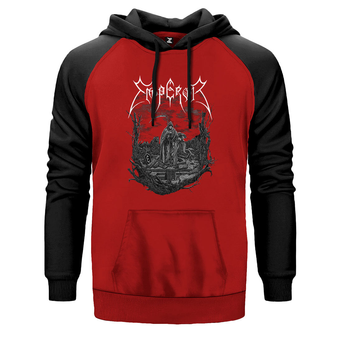 Emperor Angel Of Death çift renk reglan kol kapşonlu sweatshirt - kırmızı
