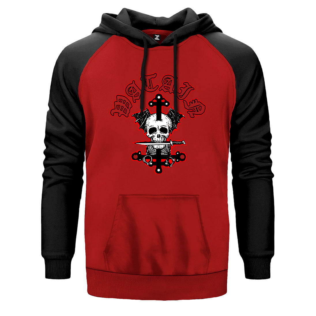 Watain Merch Deaths Head çift renk reglan kol kapşonlu sweatshirt - kırmızı
