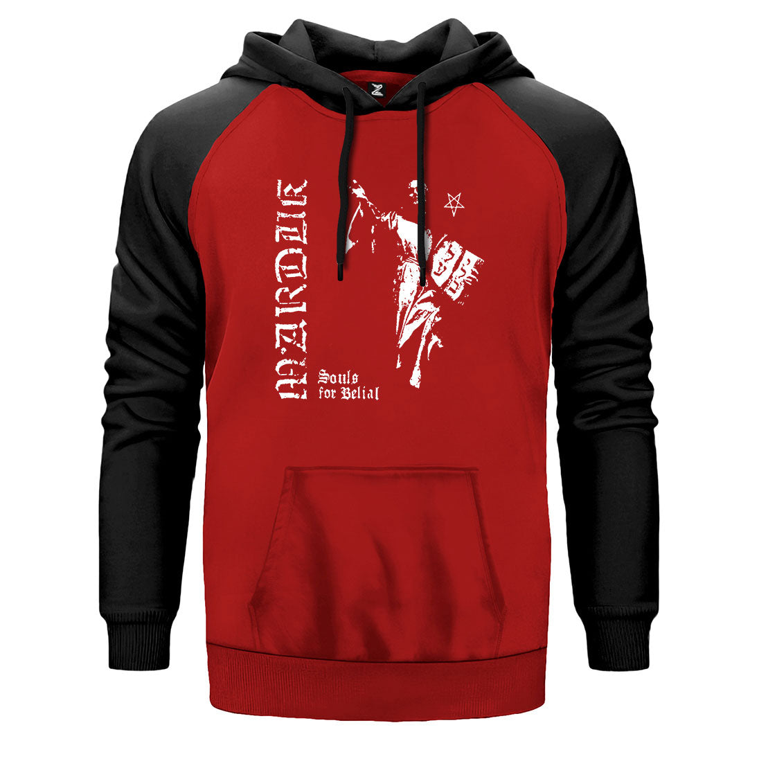 Marduk Souls for Belial çift renk reglan kol kapşonlu sweatshirt - kırmızı