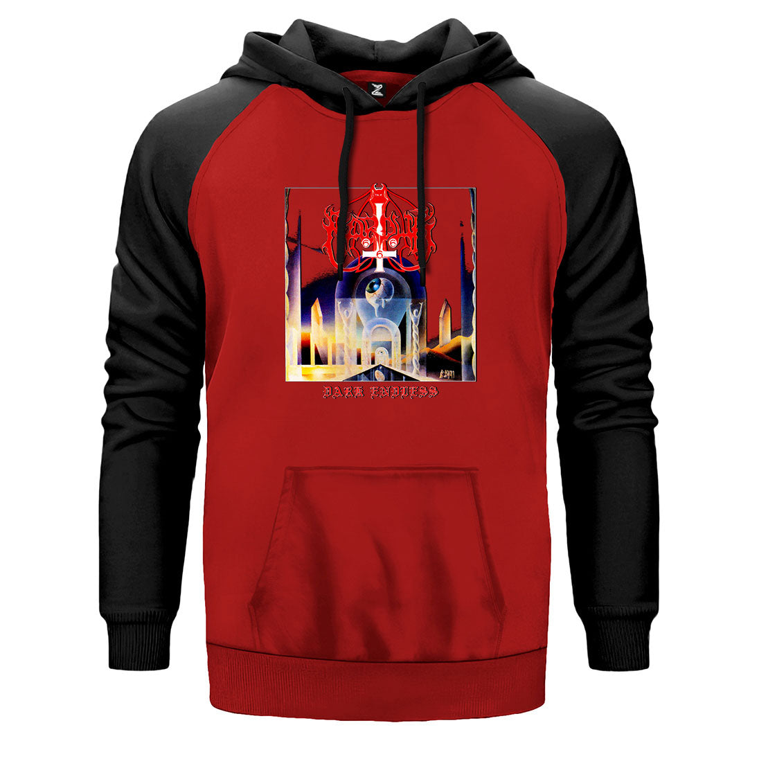 Marduk Dark Endless çift renk reglan kol kapşonlu sweatshirt - kırmızı