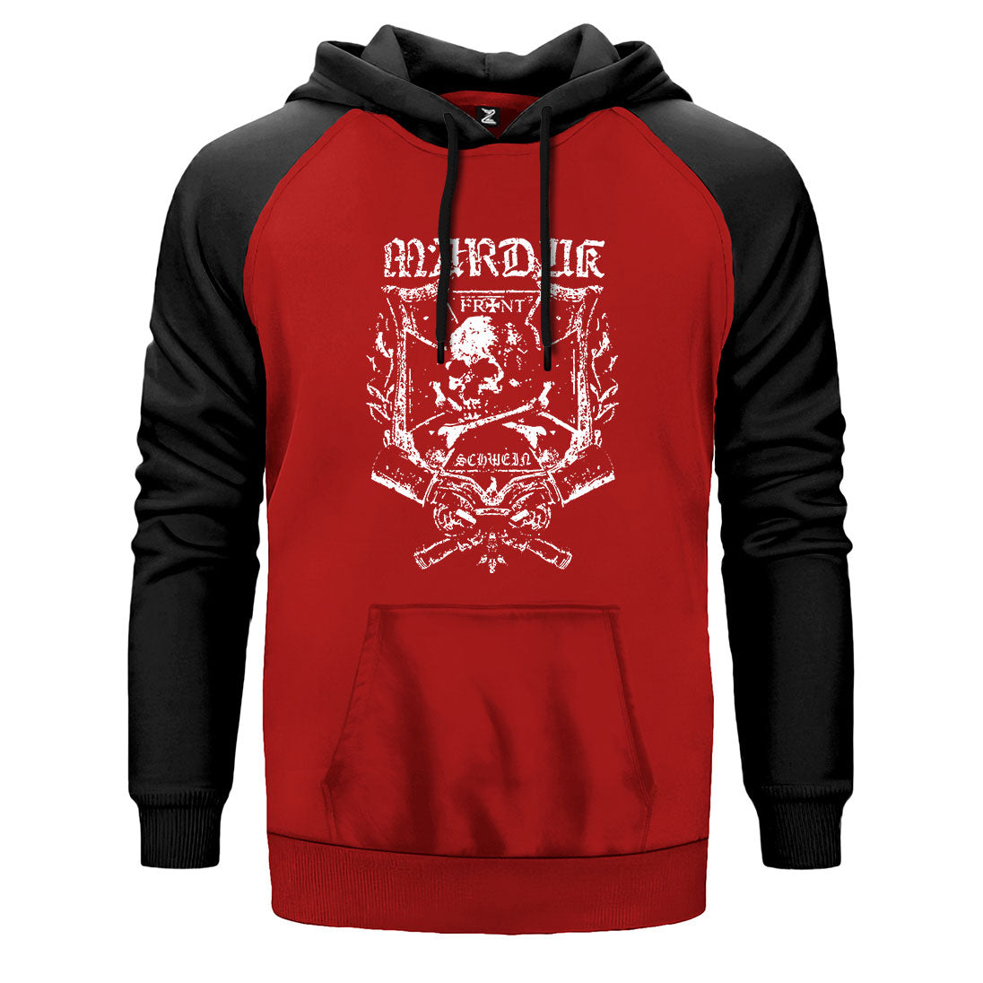 Marduk Front çift renk reglan kol kapşonlu sweatshirt - kırmızı