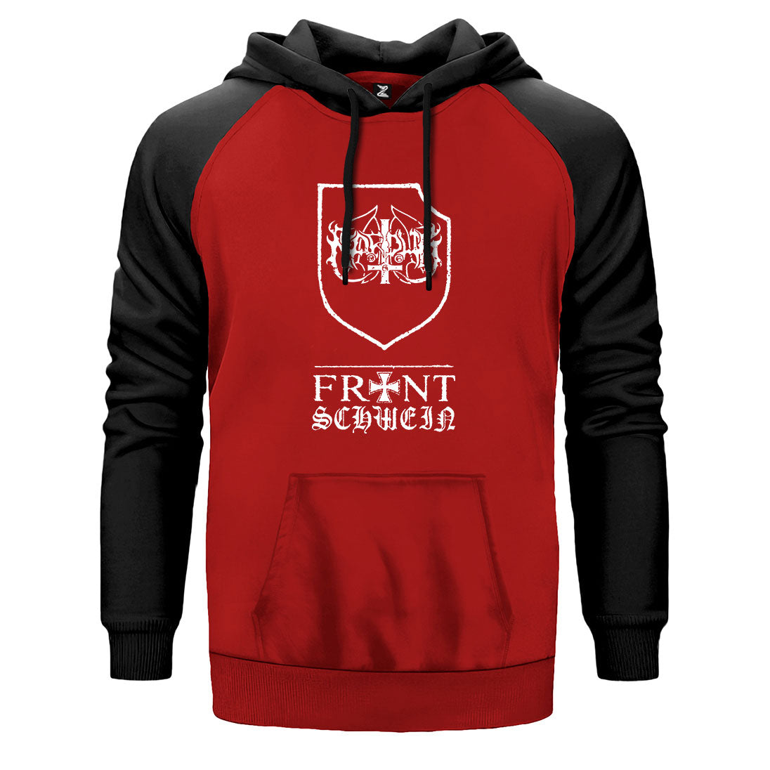 Marduk Schwein çift renk reglan kol kapşonlu sweatshirt - kırmızı