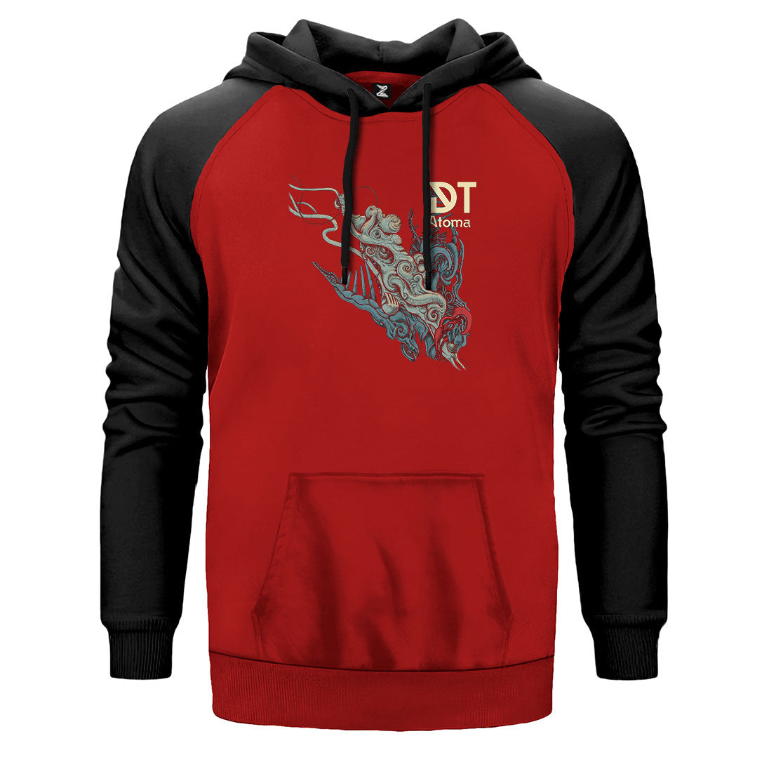 Dark Tranquillity Atoma çift renk reglan kol kapşonlu sweatshirt - kırmızı