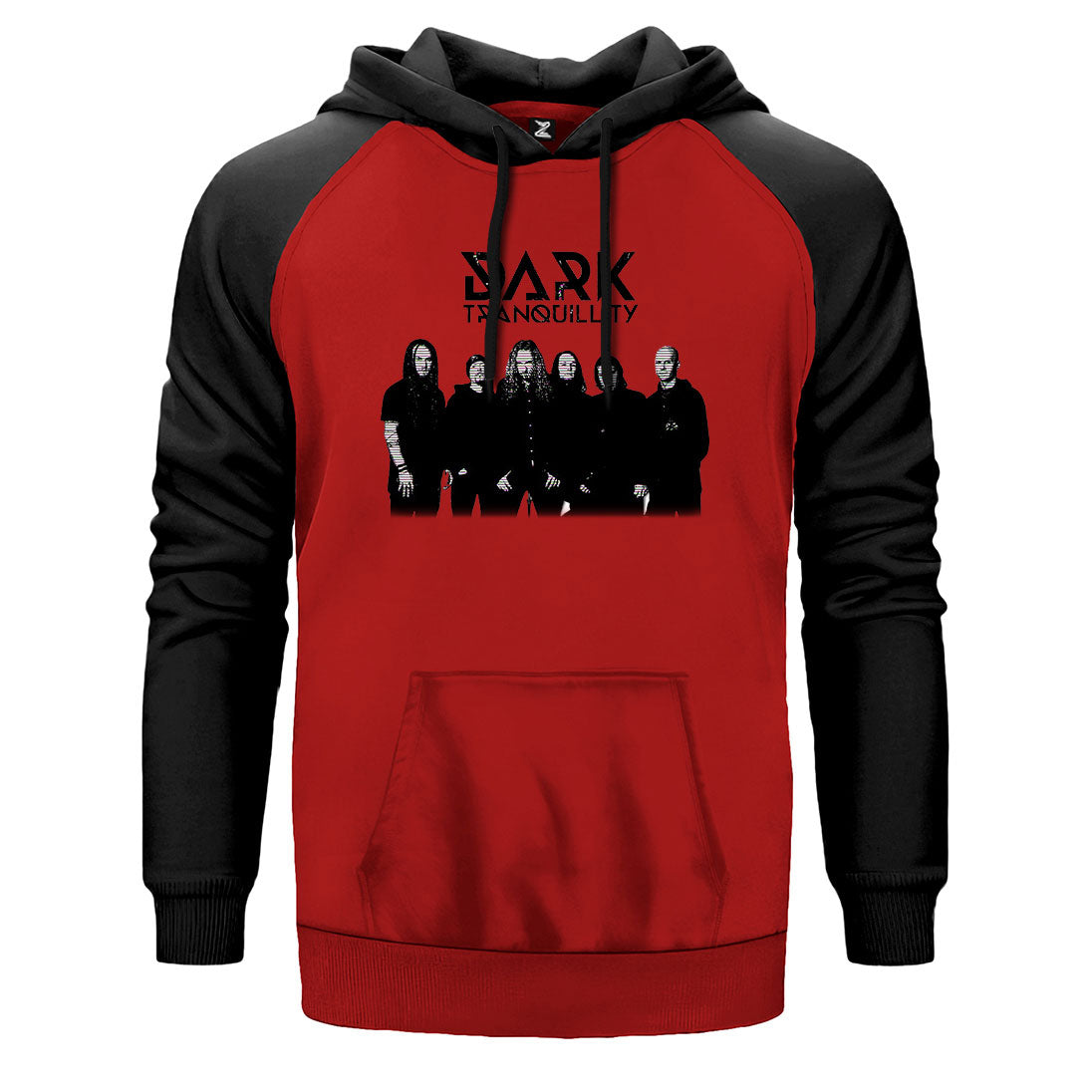 Dark Tranquillity Grup çift renk reglan kol kapşonlu sweatshirt - kırmızı