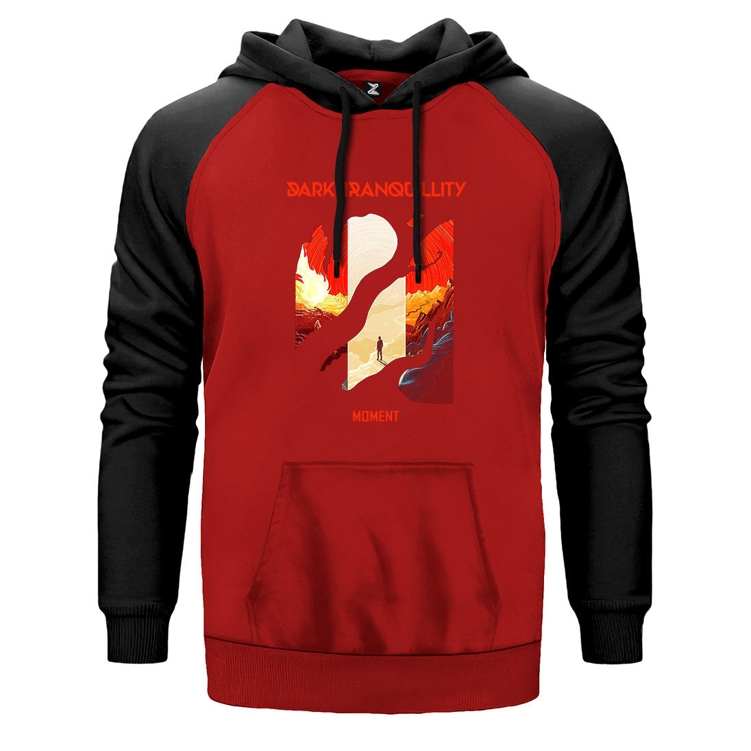 Dark Tranquillity Moment çift renk reglan kol kapşonlu sweatshirt - kırmızı