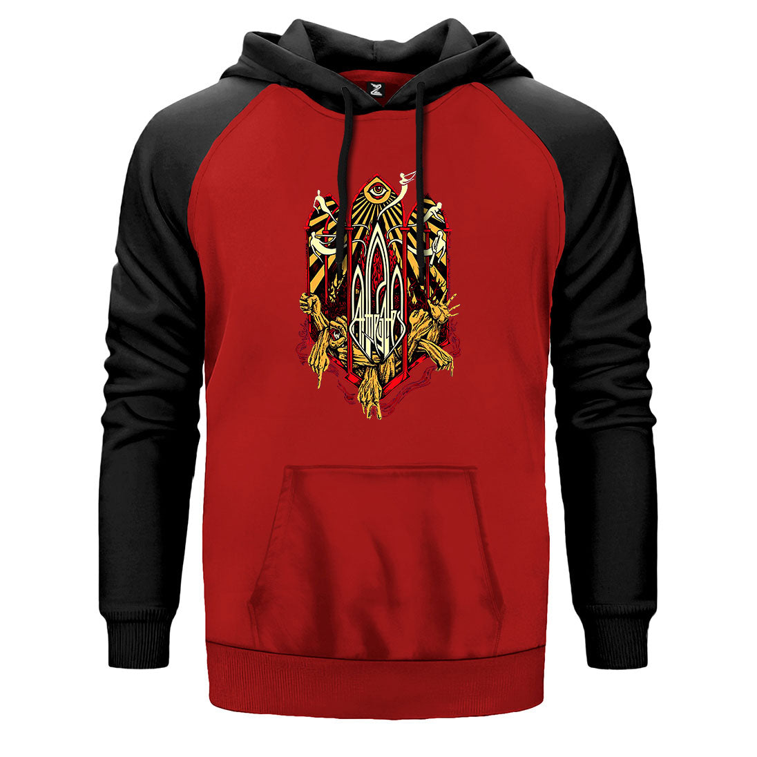 At The Gates Purgatory Unleashed çift renk reglan kol kapşonlu sweatshirt - kırmızı