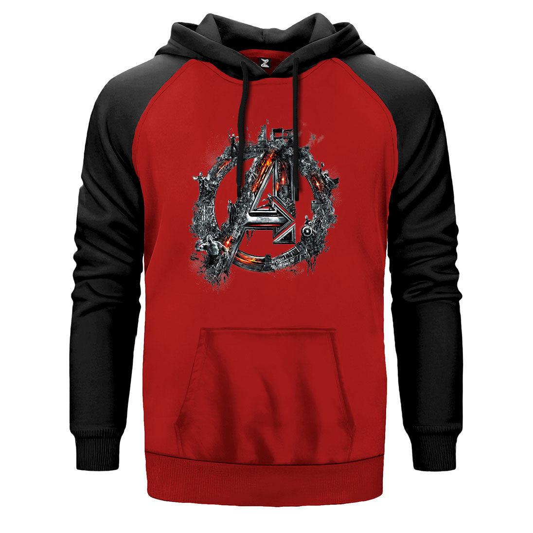 Avengers Logo 2 çift renk reglan kol kapşonlu sweatshirt - kırmızı