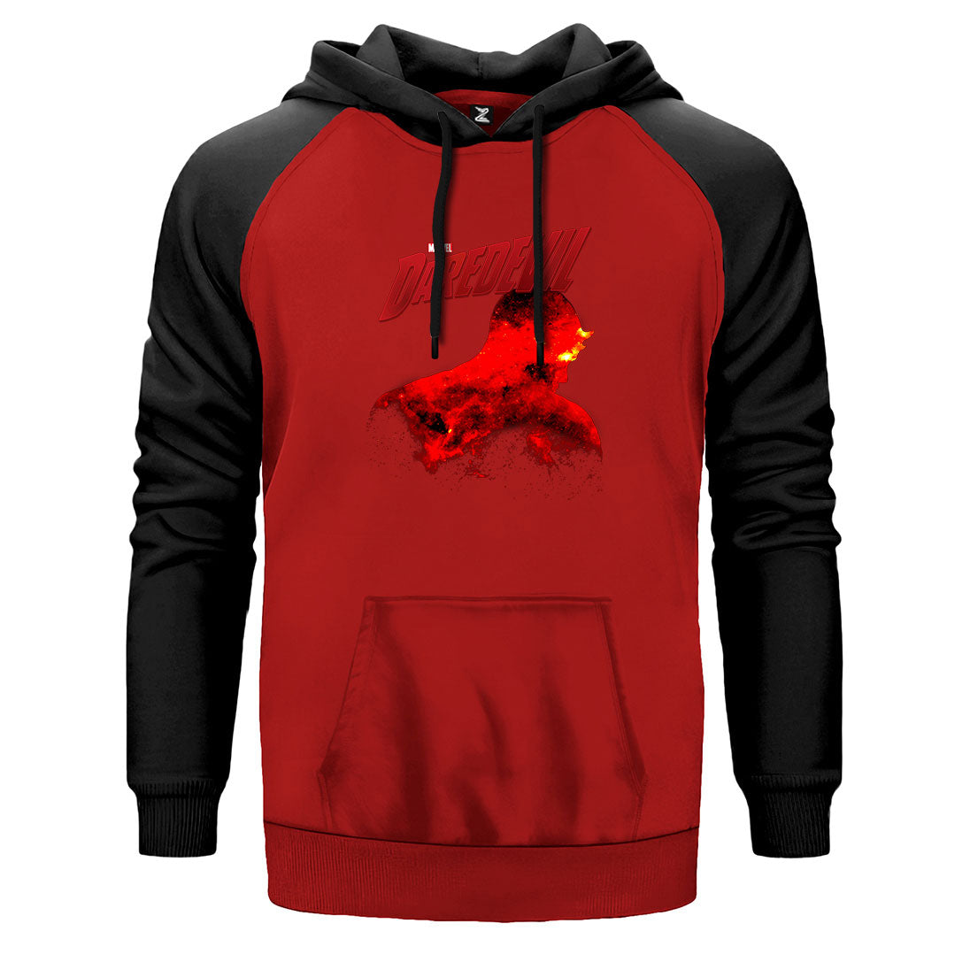 DareDevil çift renk reglan kol kapşonlu sweatshirt - kırmızı