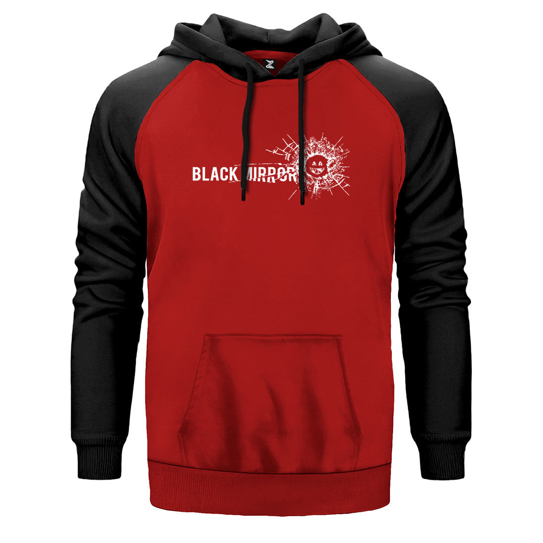 Black Mirror çift renk reglan kol kapşonlu sweatshirt - kırmızı