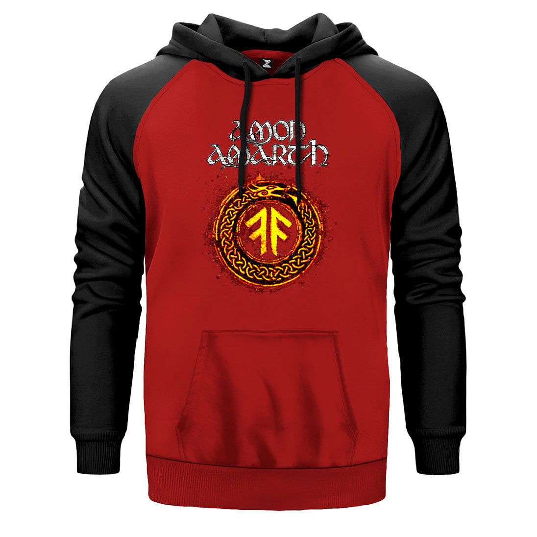 Amon Amarth Skull çift renk reglan kol kapşonlu sweatshirt - kırmızı