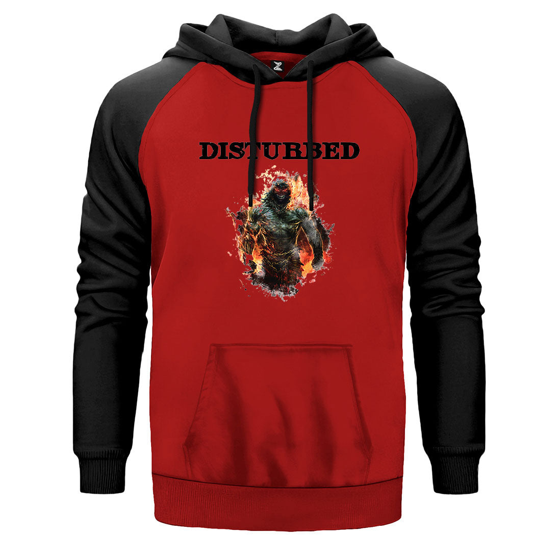 Disturbed Monster çift renk reglan kol kapşonlu sweatshirt - kırmızı
