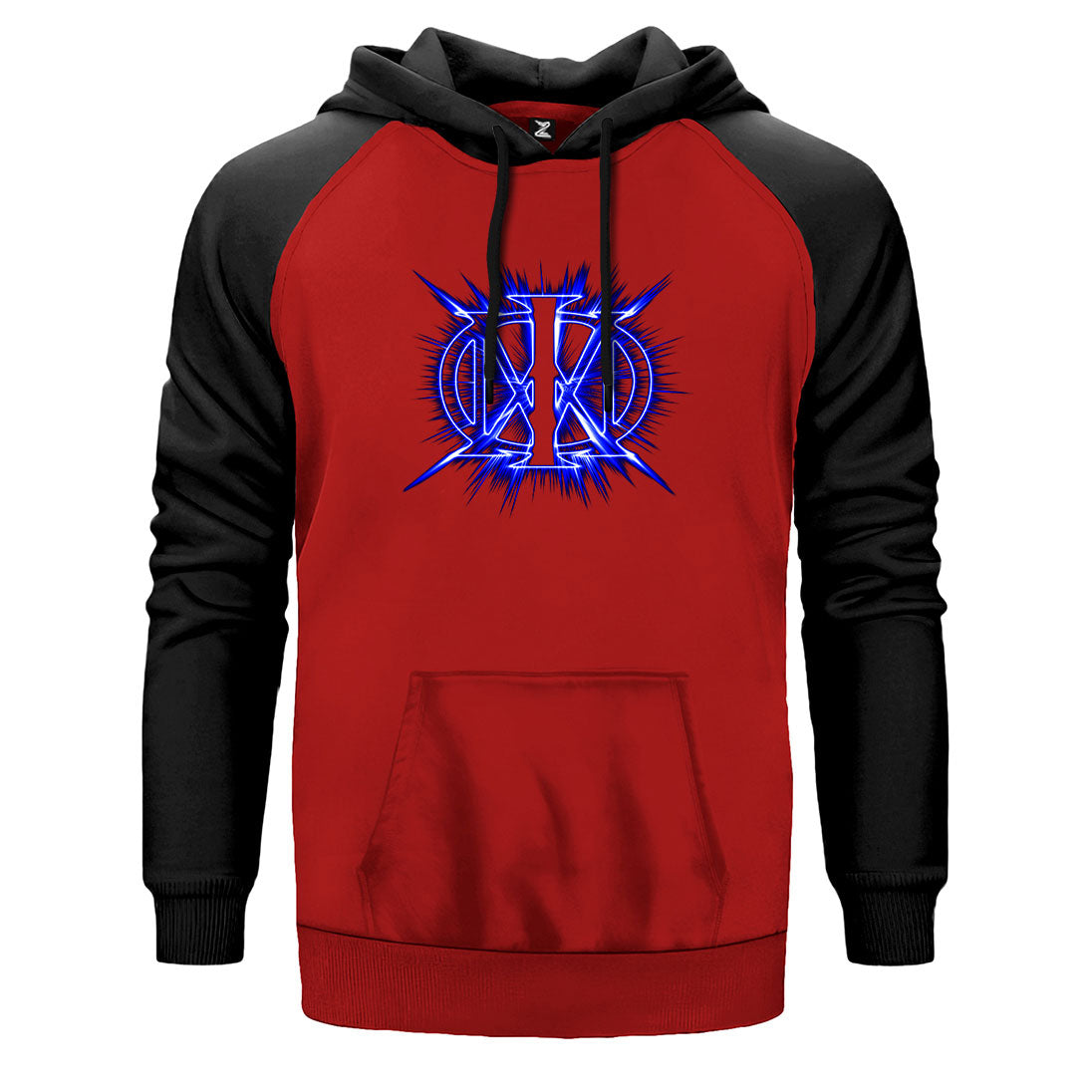Dream Theater Blue Logo çift renk reglan kol kapşonlu sweatshirt - kırmızı