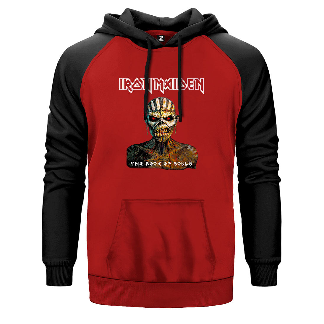 Iron Maiden The Book Of Souls çift renk reglan kol kapşonlu sweatshirt - kırmızı
