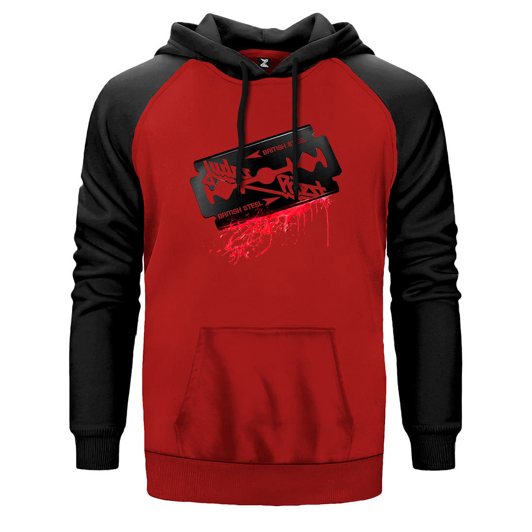 Judas Priest Steel çift renk reglan kol kapşonlu sweatshirt - kırmızı