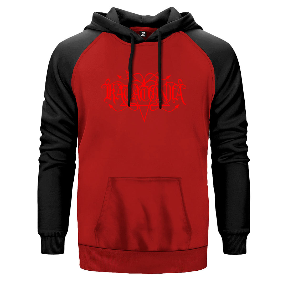 Katatonia Logo Red çift renk reglan kol kapşonlu sweatshirt - kırmızı