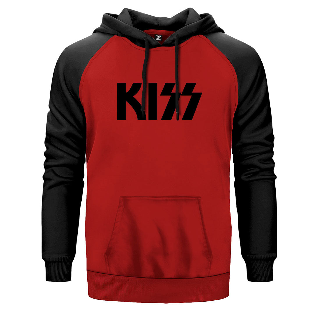 Kiss Logo 2 çift renk reglan kol kapşonlu sweatshirt - kırmızı