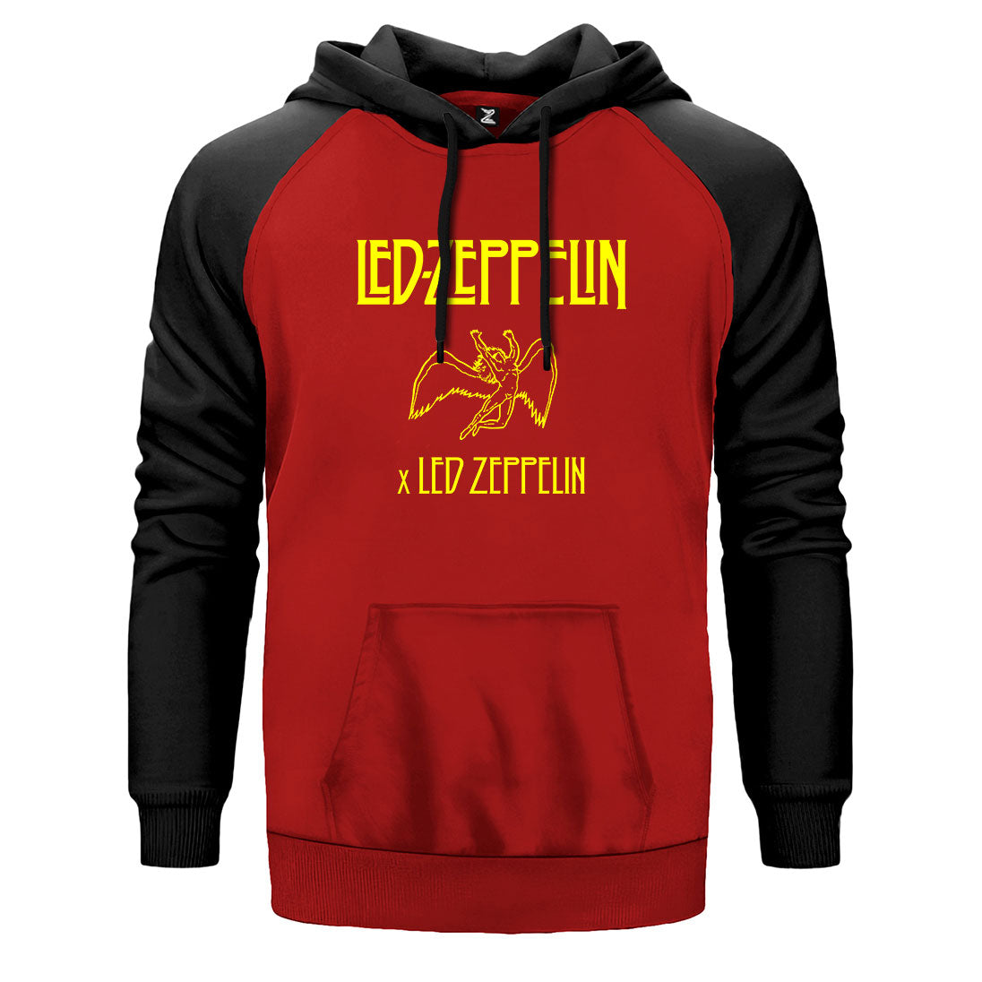 Led Zeppelin Angel çift renk reglan kol kapşonlu sweatshirt - kırmızı